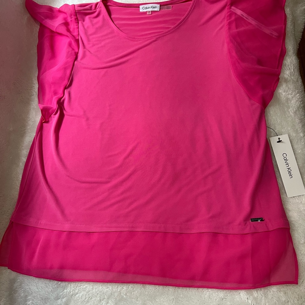 Calvin Klein Pink Ruffled Sleeveless Blouse